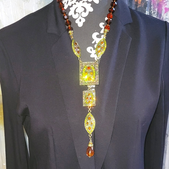 Heidi Daus Long Autumn Spessartite Swarovski Crystal Statement Y Necklace - Picture 12 of 14